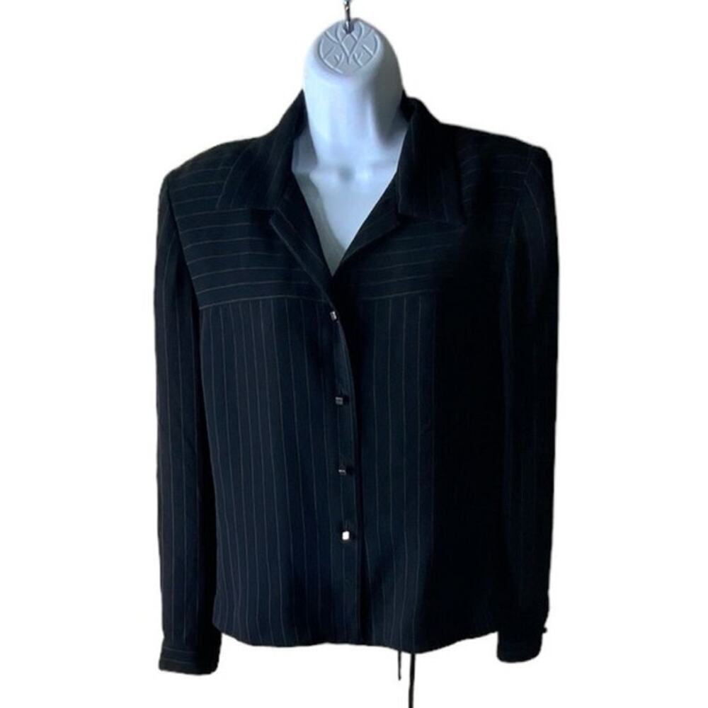 Plaza South Button Up Tops Blazer Women Sz Medium Petite Long Sleeve Lined Black